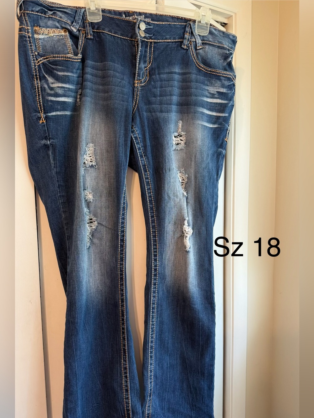 Amethyst Distressed Dark Wash Bootcut Jeans - Blue